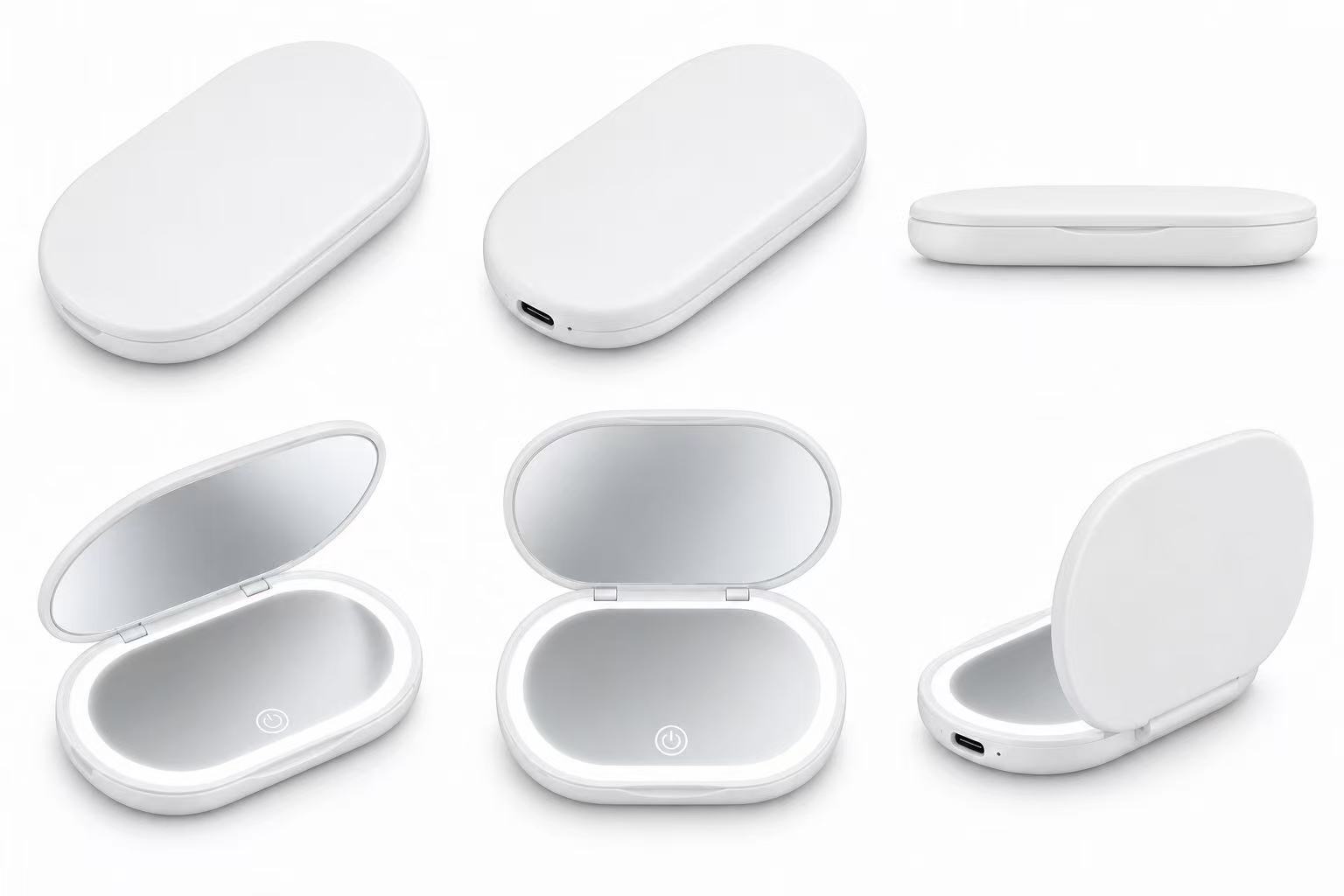 White capsule shape illuminated compact mirror