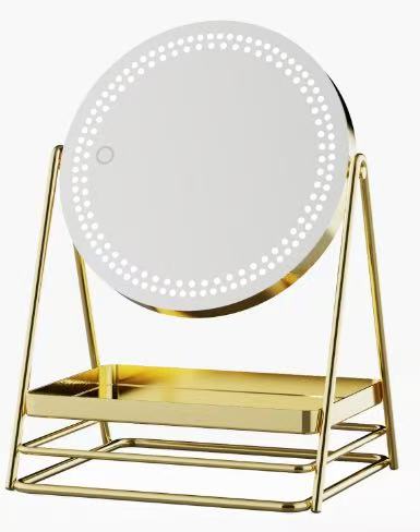 LED tabletop mirror with wire rack base